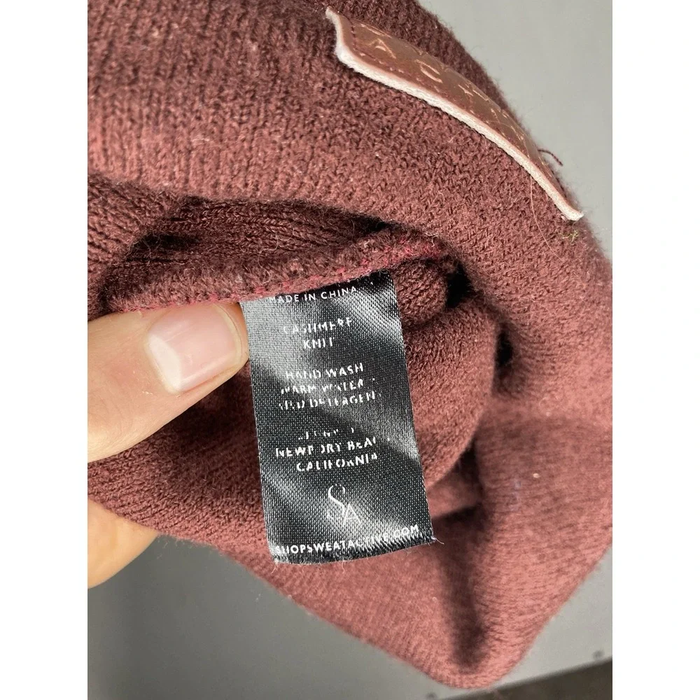 Sweat Active Burgundy 100% Cashmere Knit Beanie Pom Pom Winter Slouchy Ski Hat